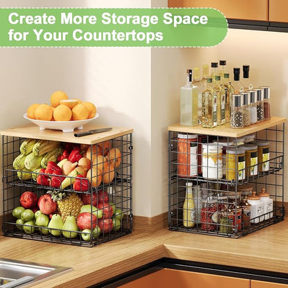 4 Pack Stackable Wire Baskets for Pantry Organizers and Storage, Pantry Baskets - Image 2