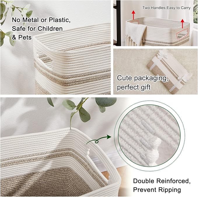 OIAHOMY Laundry Hamper-Laundry Basket, Tall Cotton Storage Basket - Image 4