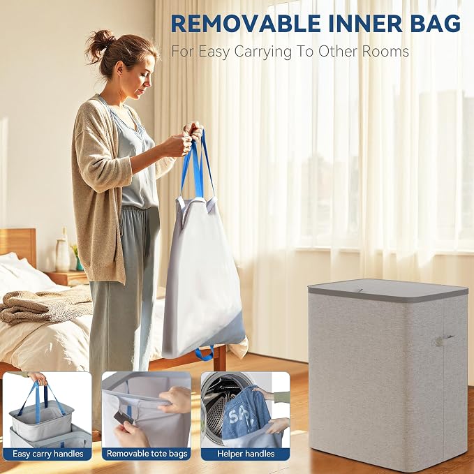 Dual Section 90 liter/23.8 gallon Laundry Hamper Separation Basket - Image 4