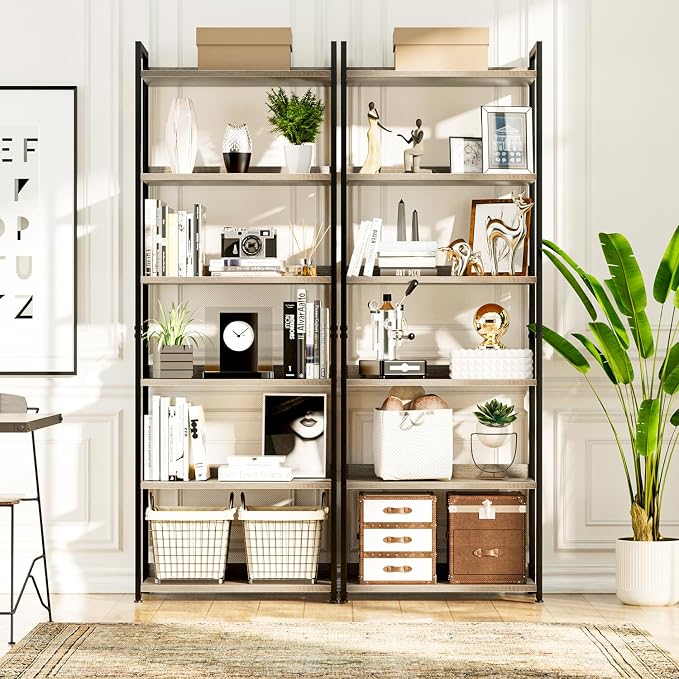 NUMENN Bookshelf, 6 Tier Freestanding Shelving Unit, Falling Prevention Baffle - Image 4