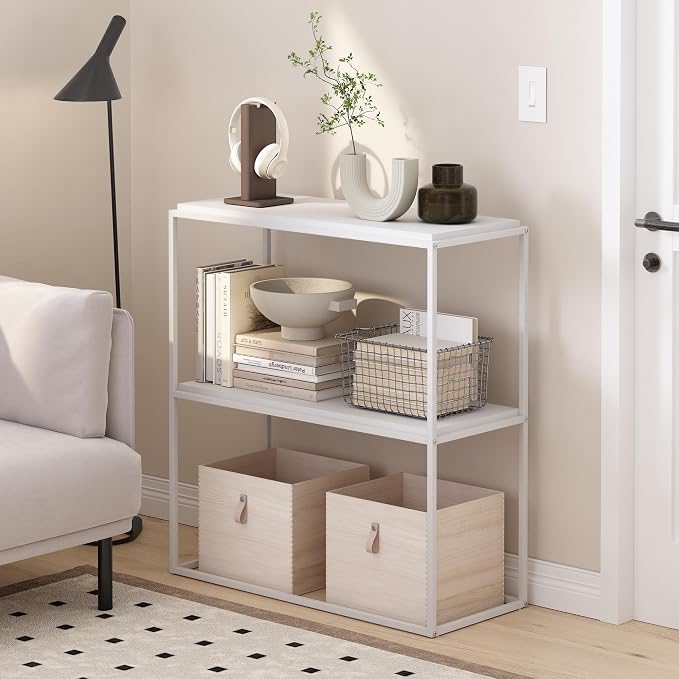 Furinno Moretti Modern Storage Shelves, 2-Tier Wide Stackable Book Shelf - Image 2