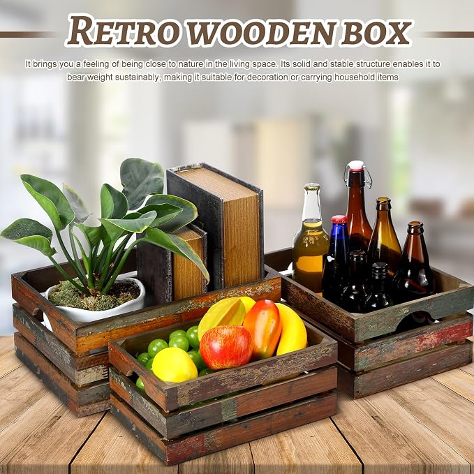 Barydat Set of 5 Wood Crates for Display Decorative Nesting Wooden Crate Storage - Image 3