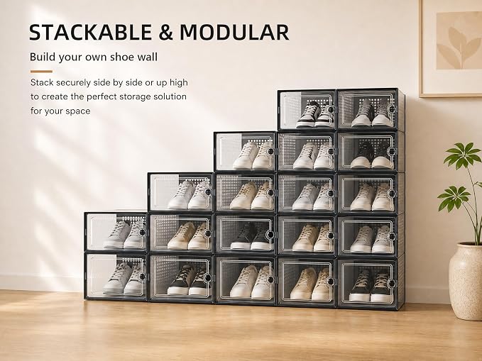 Kuject X-Large Shoe Storage Boxes Organizers Clear Plastic Stackable 12 Pack - Image 7