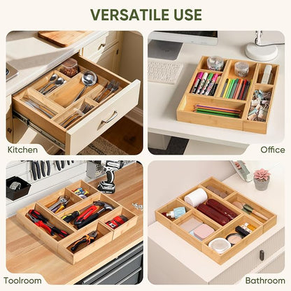 Vincona Bamboo Drawer Organizers Set, 5-Piece Multi-Use Wood Storage Organizers - Image 4