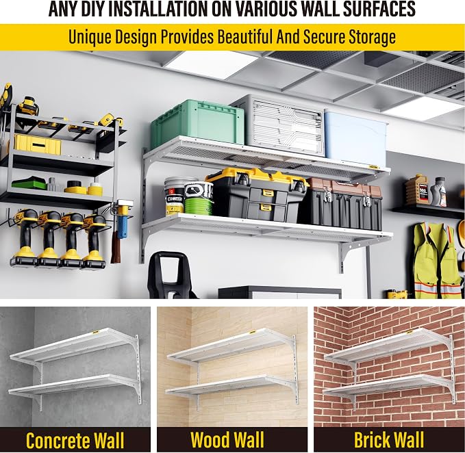 1pack×2 Tier 1.3x4ft Garage Shelving Wall Mounted, 260lbs Load - Image 7