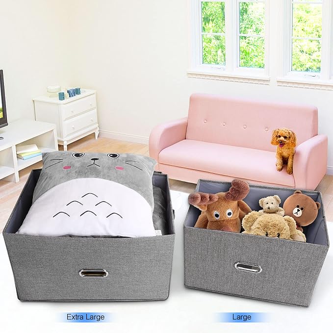 Large Linen Fabric Foldable Storage Bins - Image 4