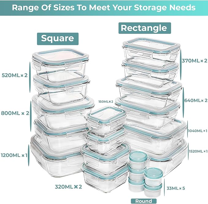 Razab 35 Pc Set Glass Food Storage Containers - Image 2