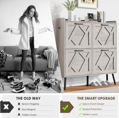 Nicetree Shoe Cabinet with 4 Flip Drawers, Freestanding Shoe Organizer Cabinet - Image 8