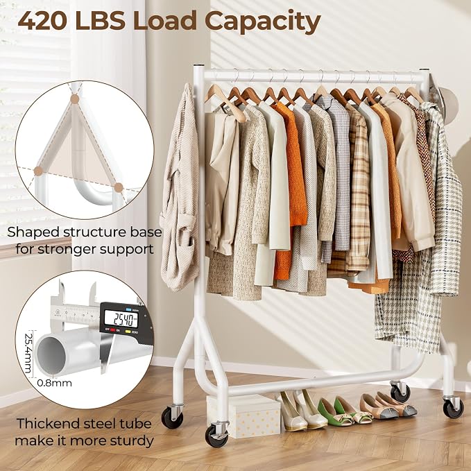 Clothes Clothing Rack, Rolling Heavy Duty Clothes Rack Load 420 LBS - Image 2