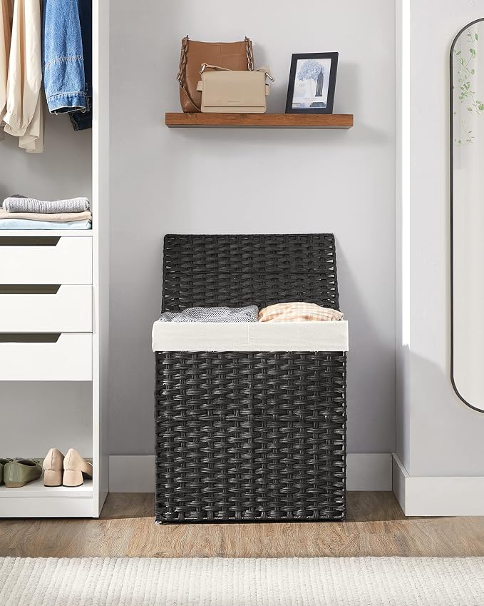 SONGMICS Laundry Hamper with Lid, 110L Wicker Laundry Basket | 6 Mesh Bags - Image 9