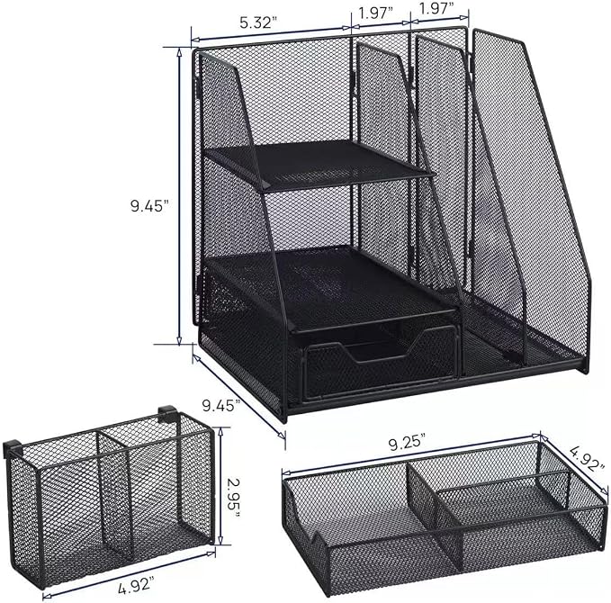 Black Mesh Desk Organizer Set, 3-in-1 Office Organizer - Image 6