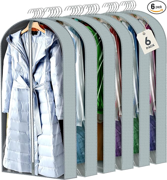 6 Pcs 60" Garment Bags for Hanging Clothes, Garment Bags Shoulder Covers by AURUZA