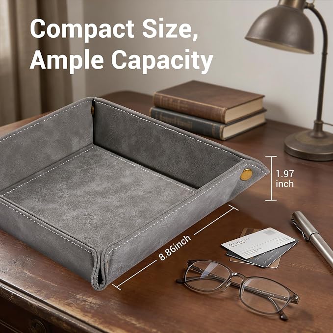 CoBak Leather Valet Tray, Premium PU Leather Catch-All Tray - Image 4