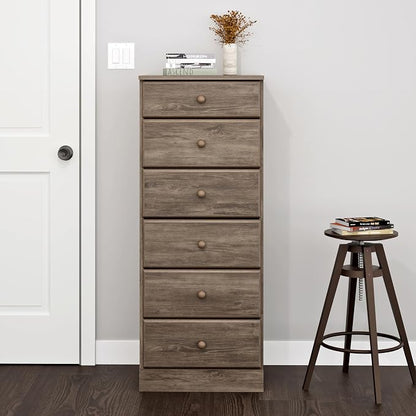 Prepac Astrid Tall Gray Dresser: 16.5"D x 19.75"W x 50"H, 6-Drawer Chest - Image 2