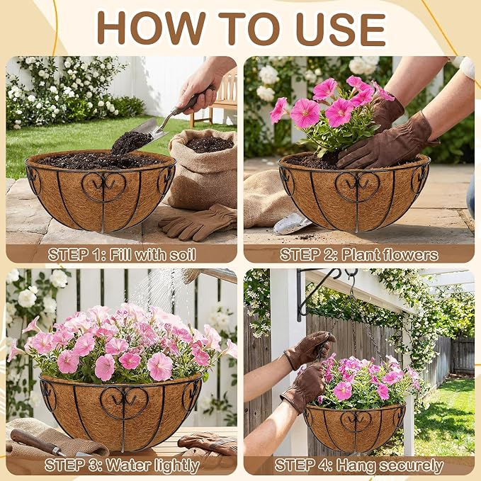 14 inch Metal Hanging Baskets for Plants Outdoor, 2 Pack Metal Wire Hanging - Image 5