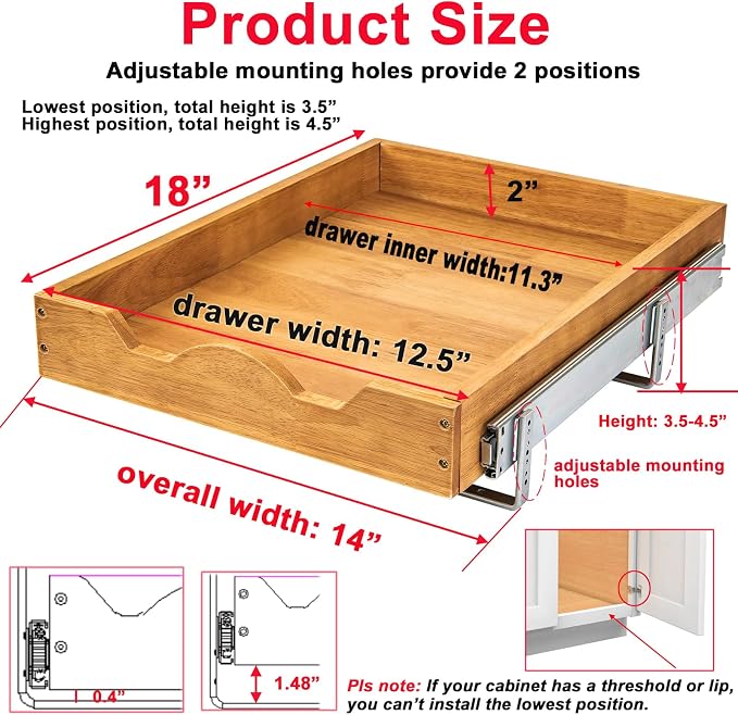 DINDON Pull Out Cabinet Organizer 1 Tier, Single Tier Oak Wood Under Cabinet - Image 2