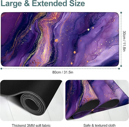 Purple Gaming Mouse Pad 31.5"x11.8"Desk Mat Anti-Slip Rubber Base & Durable - Image 2