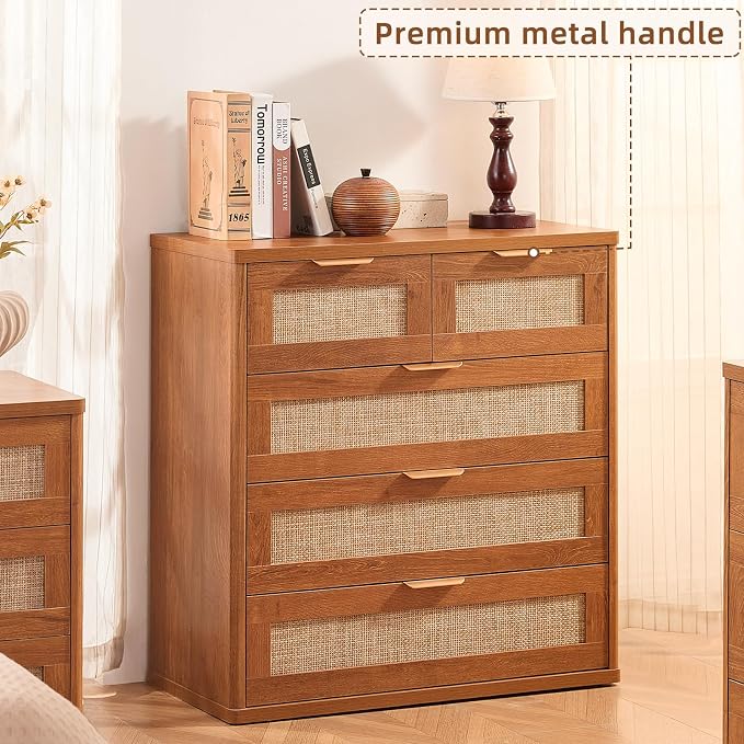 LEYAOYAO Rattan Dresser for Bedroom Set of 2, 33.5" Tall Chest of Drawers - Image 4