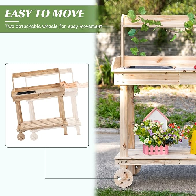 Potting Bench Table, 36 in Wooden Garden Work Table - Image 6