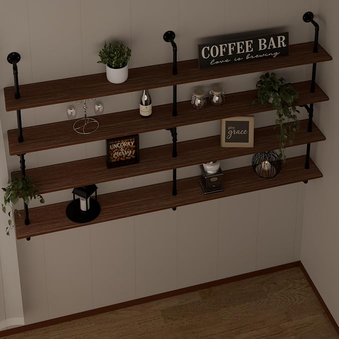 HDDFER Floating Book Shelves for Wall 4 Tier 70 inch Bookshelf Industrial Pipe - Image 2