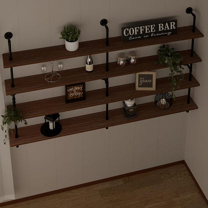 HDDFER Floating Book Shelves for Wall 4 Tier 70 inch Bookshelf Industrial Pipe - Image 2