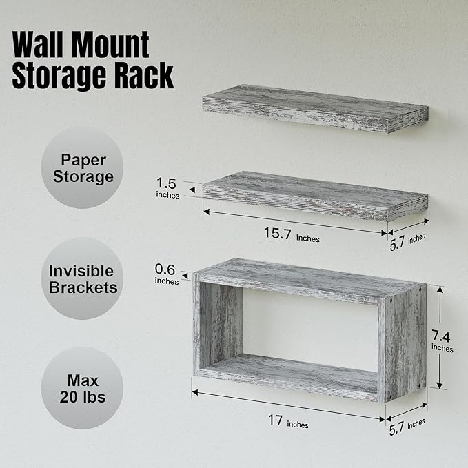 RICHER HOUSE 3-Set Rustic White Floating Shelf, Bathroom Shelf Over Toilet | - Image 2