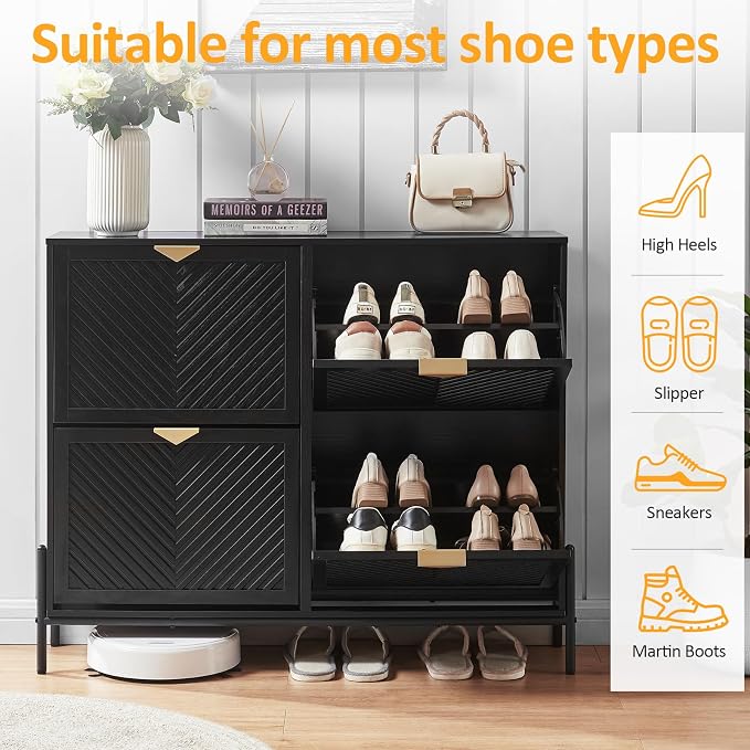 Shoe Cabinet with 4 Flip Drawers, Narrow Entryway Rack, Freestanding, - Image 5