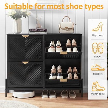 Shoe Cabinet with 4 Flip Drawers, Narrow Entryway Rack, Freestanding, - Image 5