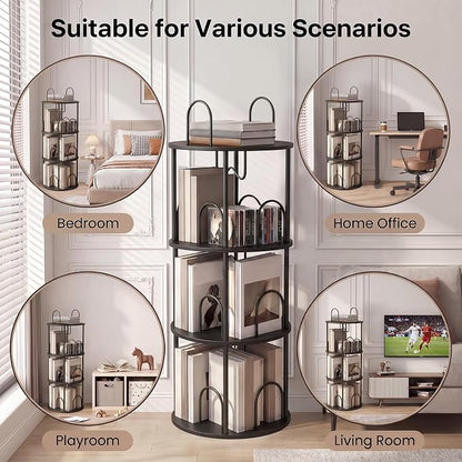 3 Tier Rotating Bookshelf, 360° Spinning Bookshelf Tower, Narrow Corner Book - Image 7