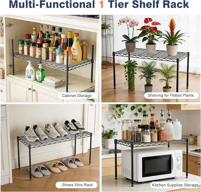 1-Tier Wire Shelf Rack, Single Metal Shelves Rack | Height Adjustable Metal - Image 4