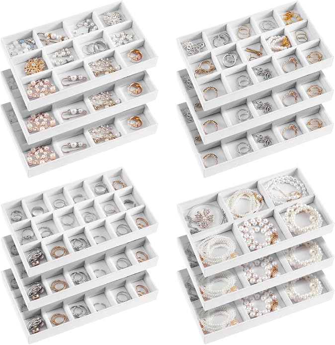 Junkin 12 Pcs Jewelry Tray Velvet Stackable Jewelry Organizer Trays Divided by Junkin