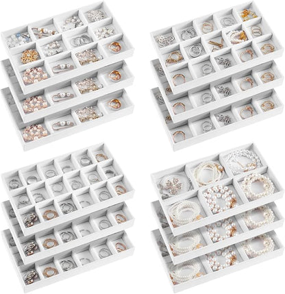 Junkin 12 Pcs Jewelry Tray Velvet Stackable Jewelry Organizer Trays Divided by Junkin