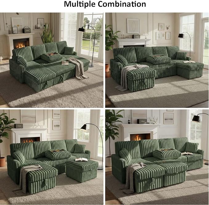 KCGKCG 104" U Shaped Sleeper Sofa Bed, Sectional Couches - Image 7