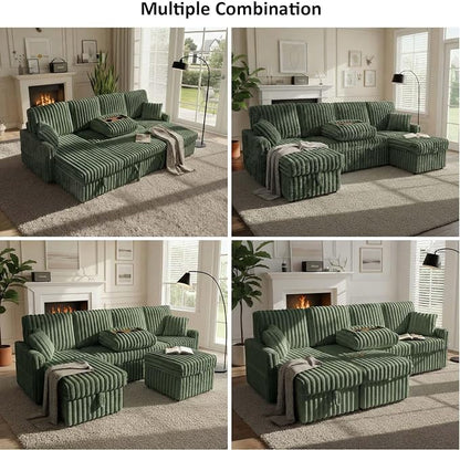 KCGKCG 104" U Shaped Sleeper Sofa Bed, Sectional Couches - Image 7