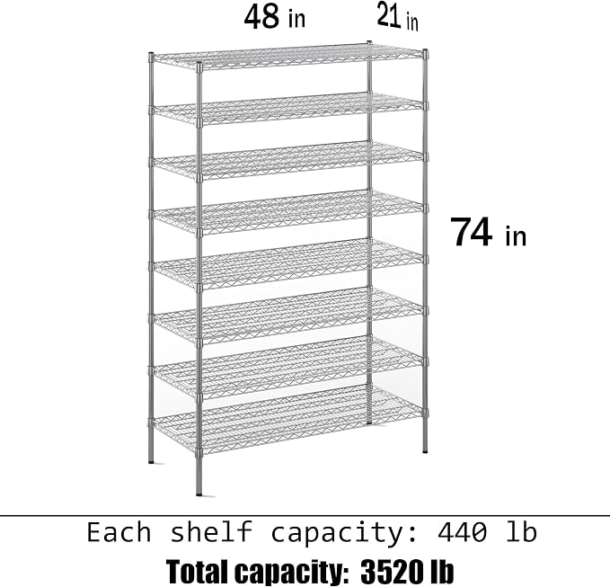 21" Deep x 48" Wide x 74" Height Wire Shelving Kit | 8-Tier | NSF Commercial - Image 3