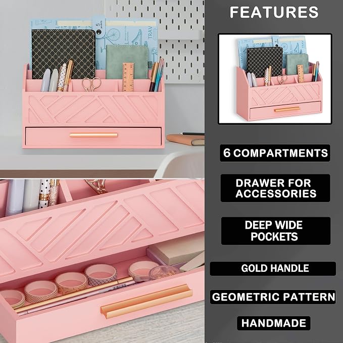 dreampossible Pink Wood Desk Organizer and Accessories - Image 7