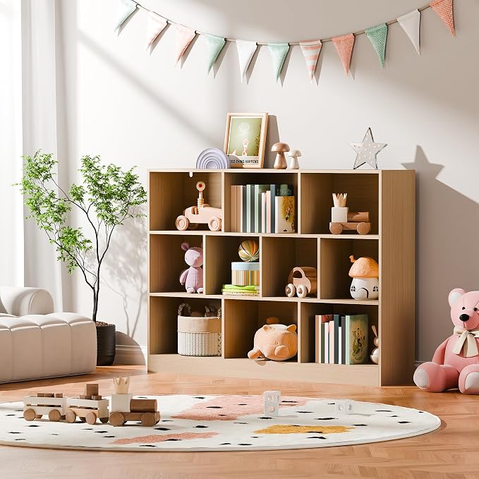 Cozy Castle Oak Bookshelf, 3-Tier Open Shelf Bookcase, 10 Cube Storage Organizer - Image 3