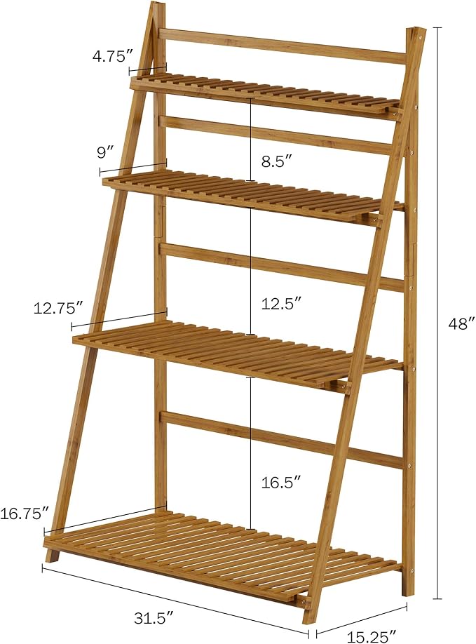 Pure Garden Ladder Plant Stand-4 Tier Freestanding Bamboo Storage - Image 3
