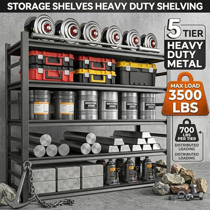 72"H Garage Shelving Unit, 3500LBS Heavy Duty 5-Tier Metal Storage Shelves - Image 2