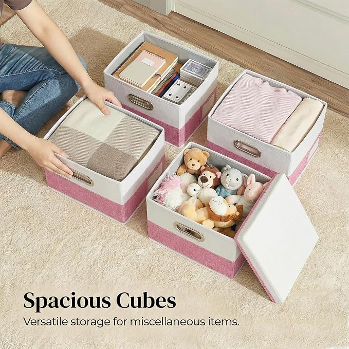 PRANDOM Storage Bins with Lids Linen Fabric Foldable Storage Boxes Organizer - Image 3
