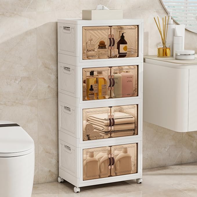 Storage Bins with Lids and Wheels, Collapsible Bathroom Storage Cabinet with - Image 6