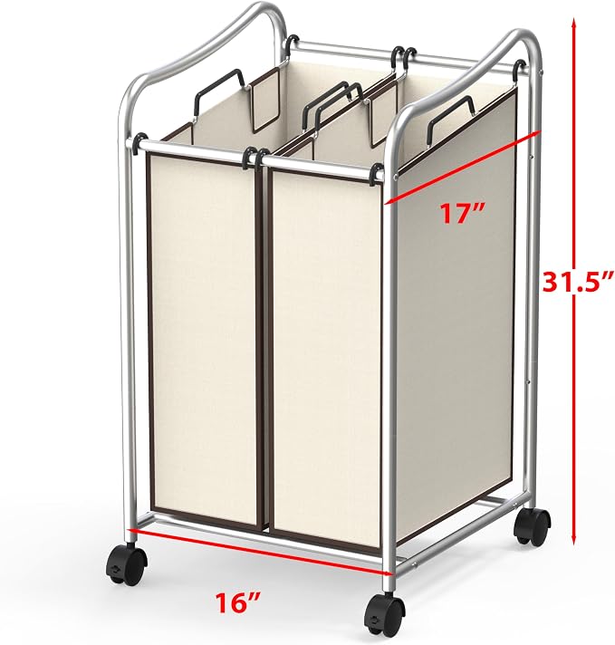 Simple Houseware 2-Bag Heavy Duty Rolling Laundry Sorter Cart, Chrome – 2 - Image 2
