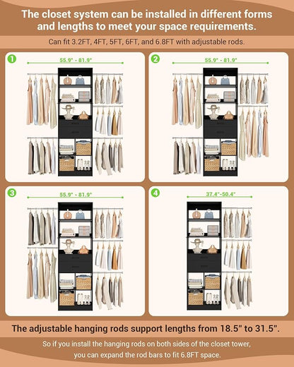 Besiost Small Closet System, 3.2-6.8FT Small Closet Organizer - Image 2