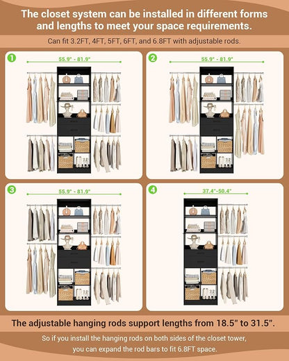 Besiost Small Closet System, 3.2-6.8FT Small Closet Organizer - Image 4