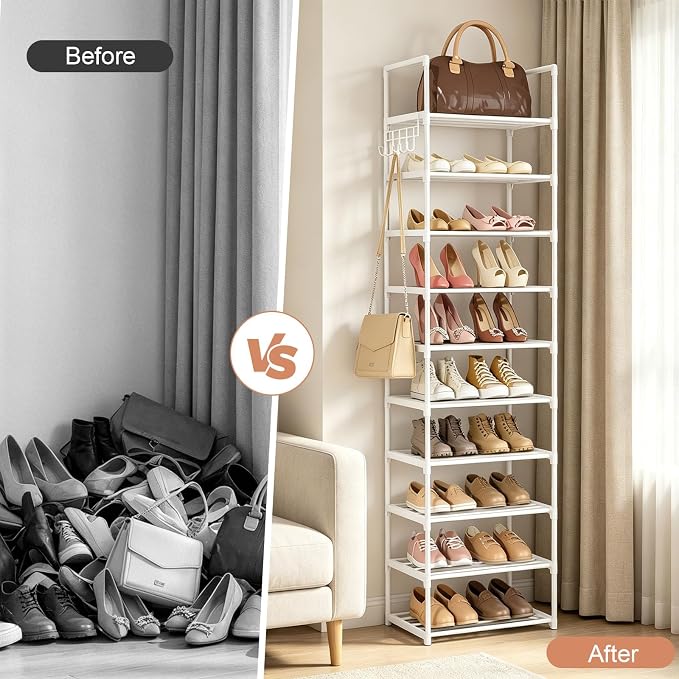 Metal Shoe Rack Organizer 10 Tiers, 20-24 Pairs Narrow Tall Shoe Racks - Image 7