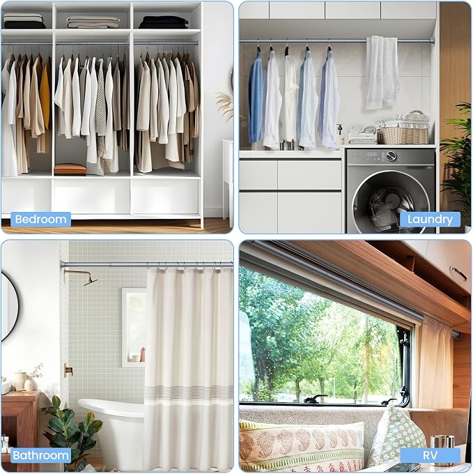 4 Pack Closet Rods for Hanging Clothes, 17 to 28 Inches No-Cut Stepless - Image 5