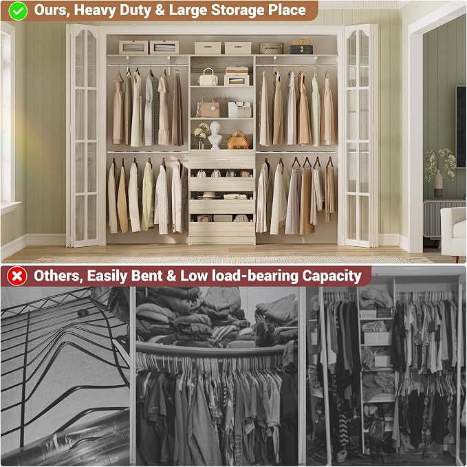 Aheaplus Closet System with 4 Drawers, 8FT Wood Closet Organizer System - Image 6