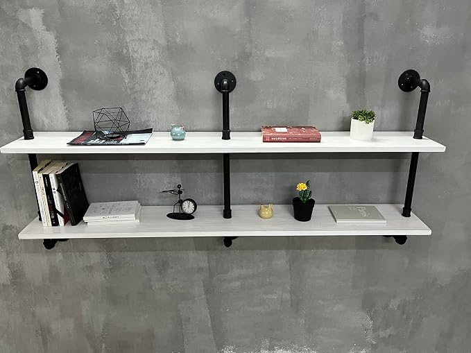 HDDFER Industrial Pipe Shelving Rustic White Pipe Wall Shelves Industrial - Image 7
