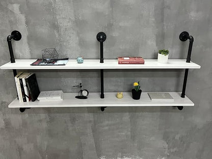 HDDFER Industrial Pipe Shelving Rustic White Pipe Wall Shelves Industrial - Image 7