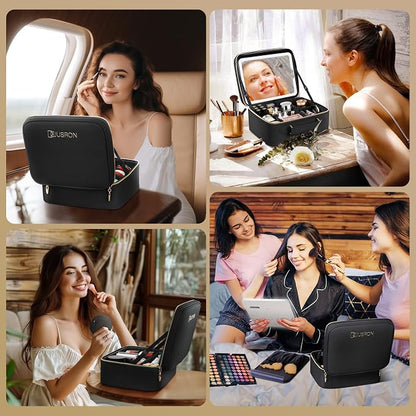 JUSRON Travel Makeup Bag With LED Mirror, Cosmetic Train Case with Light up - Image 4